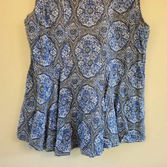 Caffe Marrakesh Blue/White Paisley Sleeveless Tunic Button Tank Top Women L Chic - Picture 9 of 14